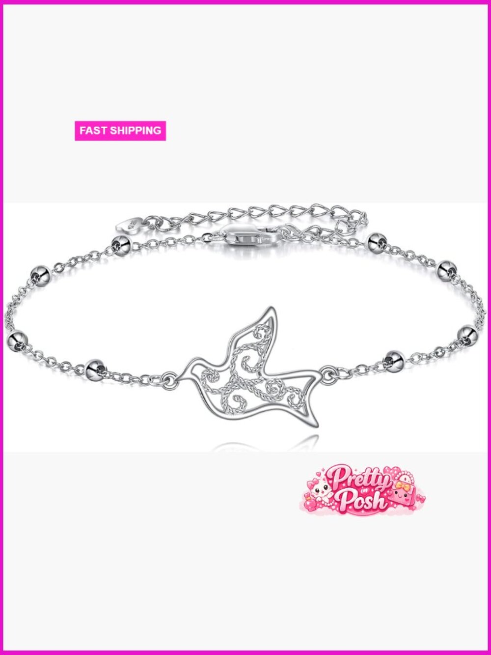 Sterling Silver Dove Hummingbird Cat Link Bracelet for Women
